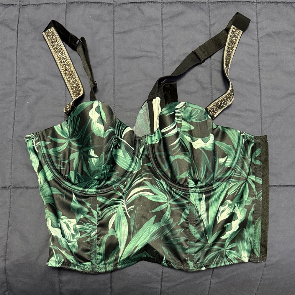 Victoria's Secret Green Leaf Print Bustier Bra